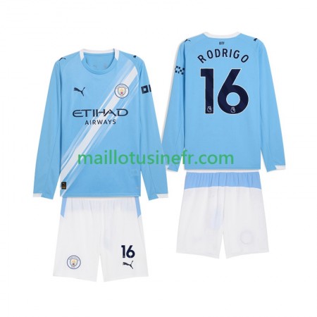 Maillot de Foot Manchester City Rodrigo Hernandez 16 Domicile 2025-26 Manches Longues - Enfant